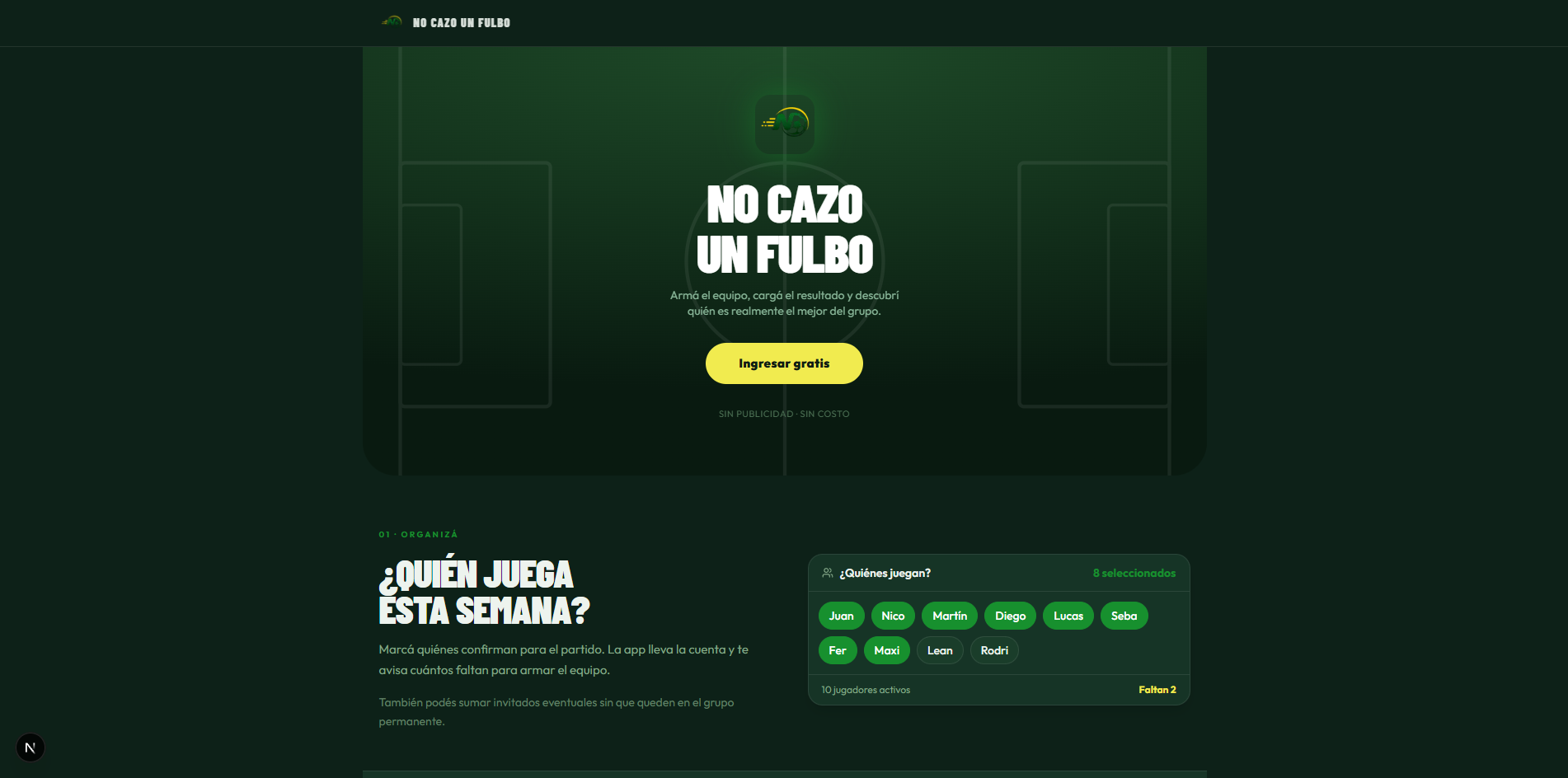 Página principal de No Cazo Un Fulbo App
